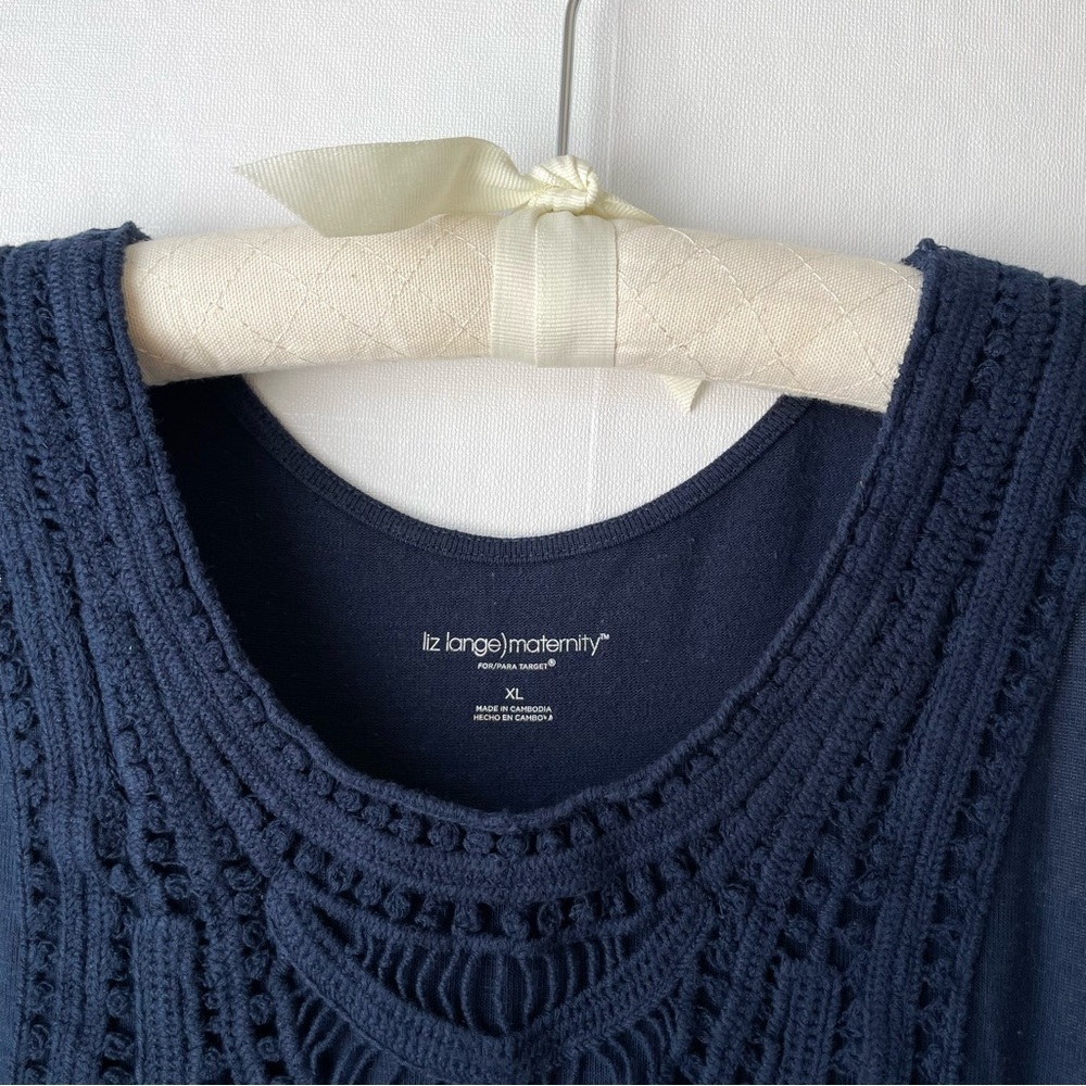Liz Lange Maternity Navy Blue Crochet Lace Front Long Tank Dress Sleeveless XL - Picture 3 of 10